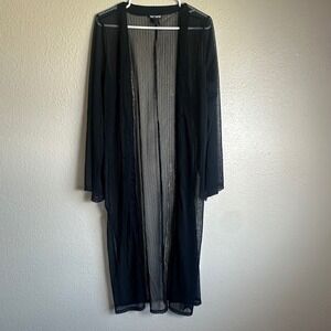 Hot Topic Black Sheer Mesh Duster Cardigan Longline Goth Open Front Cover Up XL